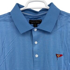 Cutter & Buck Mens XL Blue Striped Mercerized Cotton Polo Annapolis Yacht Club